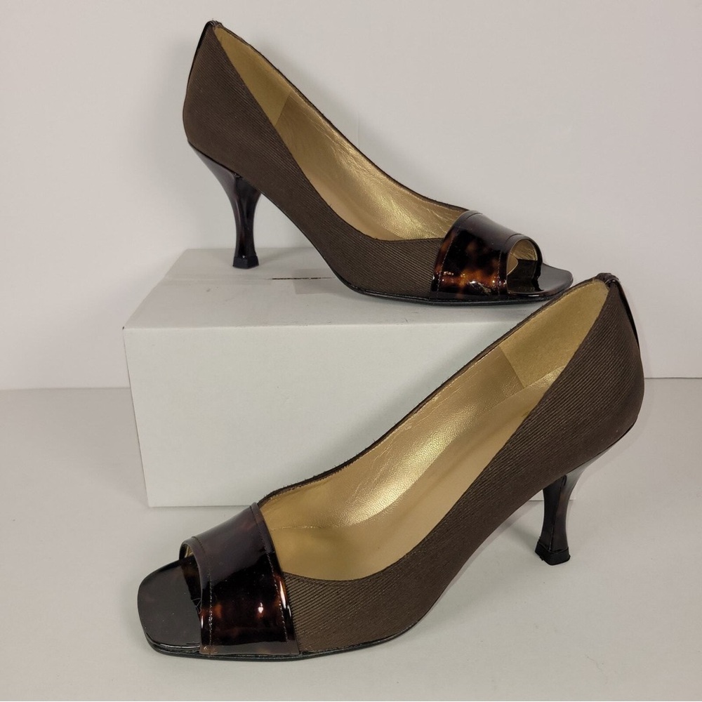 Stuart Weitzman Tortoise Shell Peep Toe Heels Size Sz 7